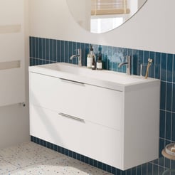 Saniselect Luca Badmeubelset incl. mineraal gegoten wastafel 120x40cm glans wit met chromen greep