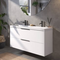 Saniselect Luca Badmeubelset incl. mineraal gegoten wastafel 120x40cm glans wit met mat zwarte greep
