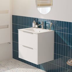 Saniselect Luca badmeubelset incl. keramieken wastafel 61x51cm mat wit met rvs greep