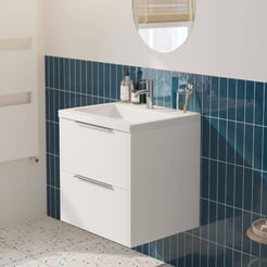 Saniselect Luca Badmeubelset incl. mineraal gegoten wastafel 60x51cm glans wit met chromen greep