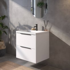Saniselect Luca Badmeubelset incl. mineraal gegoten wastafel 60x51cm glans wit met mat zwarte greep