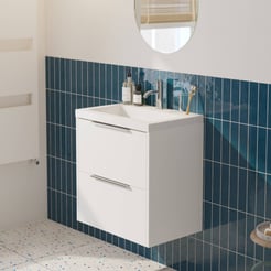 Saniselect Luca Badmeubelset incl. mineraal gegoten wastafel 60x40cm glans wit met chromen greep