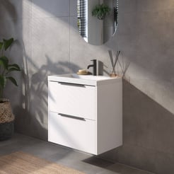 Saniselect Luca Badmeubelset incl. mineraal gegoten wastafel 60x40cm glans wit met mat zwarte greep