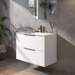 Saniselect Luca badmeubelset incl. keramieken wastafel 81x51cm glans wit met grafiet greep