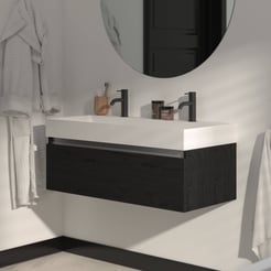Saniselect Guarda badmeubelset incl. mineraal gegoten wastafel 100x46cm eiken zwart met aluminium greeplijst
