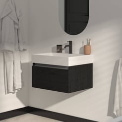 Saniselect Guarda badmeubelset incl. mineraal gegoten wastafel 60x46cm eiken zwart met aluminium greeplijst