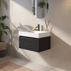 Saniselect Guarda badmeubelset incl. mineraal gegoten wastafel 60x46cm eiken zwart met zwarte greeplijst