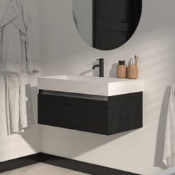 Saniselect Guarda badmeubelset incl. mineraal gegoten wastafel 80x46cm eiken zwart met aluminium greeplijst
