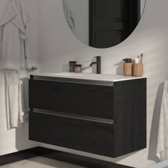 Saniselect Guarda badmeubelset incl. keramieken wastafel 101x51cm eiken zwart met aluminium greeplijst