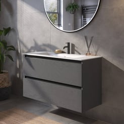 Saniselect Guarda badmeubelset incl. keramieken wastafel 101x46cm gebrand zwart met zwarte greeplijst