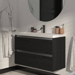 Saniselect Guarda badmeubelset incl. mineraal gegoten wastafel 100x40cm eiken zwart met aluminium greeplijst