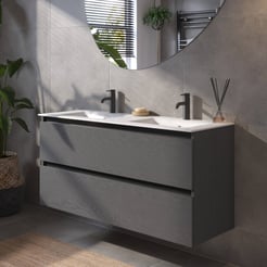 Saniselect Guarda badmeubelset incl. keramieken wastafel 121x51cm gebrand zwart met zwarte greeplijst