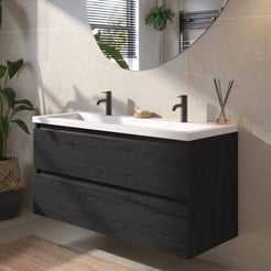 Saniselect Guarda badmeubelset incl. mineraal gegoten wastafel 120x51cm eiken zwart met zwarte greeplijst