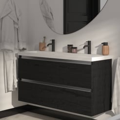 Saniselect Guarda badmeubelset incl. mineraal gegoten wastafel 120x40cm eiken zwart met aluminium greeplijst