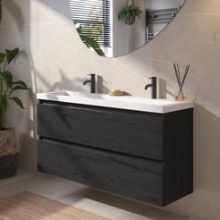 Saniselect Guarda badmeubelset incl. mineraal gegoten wastafel 120x40cm eiken zwart met zwarte greeplijst