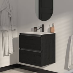 Saniselect Guarda badmeubelset incl. keramieken wastafel 61x46cm eiken zwart met aluminium greeplijst