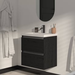 Saniselect Guarda badmeubelset incl. mineraal gegoten wastafel 60x40cm eiken zwart met aluminium greeplijst