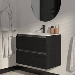 Saniselect Guarda badmeubelset incl. keramieken wastafel 81x46cm eiken zwart met aluminium greeplijst