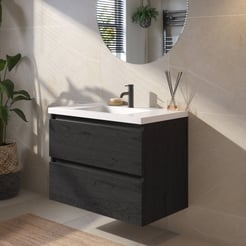 Saniselect Guarda badmeubelset incl. mineraal gegoten wastafel 80x51cm eiken zwart met zwarte greeplijst