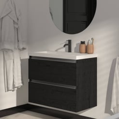 Saniselect Guarda badmeubelset incl. mineraal gegoten wastafel 80x40cm eiken zwart met aluminium greeplijst