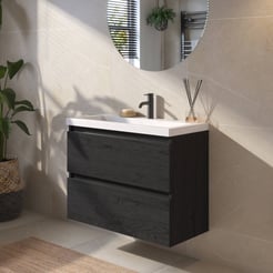 Saniselect Guarda badmeubelset incl. mineraal gegoten wastafel 80x40cm eiken zwart met zwarte greeplijst
