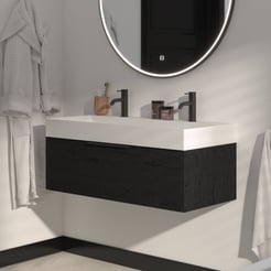 Saniselect Luca Badmeubelset incl. mineraal gegoten wastafel 100x46cm eiken zwart met mat zwarte greep