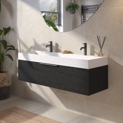 Saniselect Luca Badmeubelset incl. mineraal gegoten wastafel 120x46cm eiken zwart met geborsteld zwarte greep