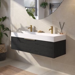 Saniselect Luca Badmeubelset incl. mineraal gegoten wastafel 120x46cm eiken zwart met messing greep