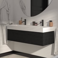 Saniselect Luca Badmeubelset incl. mineraal gegoten wastafel 120x46cm eiken zwart met mat zwarte greep