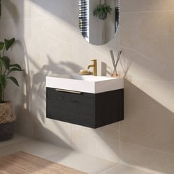 Saniselect Luca Badmeubelset incl. mineraal gegoten wastafel 60x46cm eiken zwart met messing greep