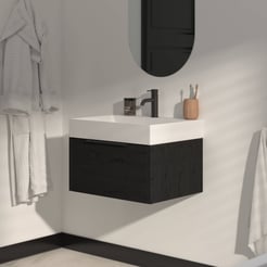 Saniselect Luca Badmeubelset incl. mineraal gegoten wastafel 60x46cm eiken zwart met mat zwarte greep