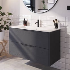 Saniselect Luca Badmeubelset incl. keramieken wastafel 101x46cm gebrand zwart met mat zwarte greep