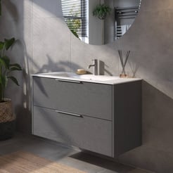 Saniselect Luca Badmeubelset incl. keramieken wastafel 101x46cm gebrand zwart met rvs greep
