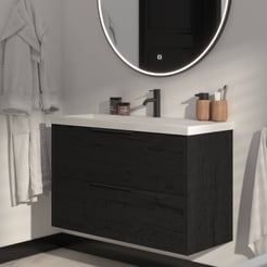Saniselect Luca Badmeubelset incl. mineraal gegoten wastafel 100x40cm eiken zwart met mat zwarte greep