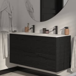 Saniselect Luca badmeubelset incl. keramieken wastafel 121x51cm eiken zwart met mat zwarte greep