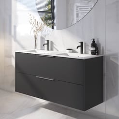 Saniselect Luca Badmeubelset incl. keramieken wastafel 121x46cm zijdeglans zwart met geborsteld zwarte greep