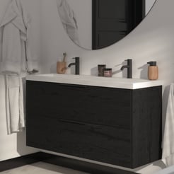 Saniselect Luca Badmeubelset incl. mineraal gegoten wastafel 120x40cm eiken zwart met mat zwarte greep