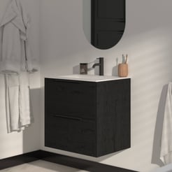 Saniselect Luca badmeubelset incl. keramieken wastafel 61x51cm eiken zwart met mat zwarte greep