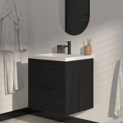 Saniselect Luca Badmeubelset incl. mineraal gegoten wastafel 60x51cm eiken zwart met mat zwarte greep
