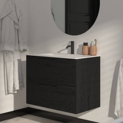 Saniselect Luca badmeubelset incl. keramieken wastafel 81x51cm eiken zwart met mat zwarte greep