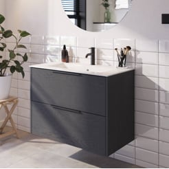 Saniselect Luca badmeubelset incl. keramieken wastafel 81x51cm gebrand zwart met mat zwarte greep