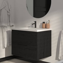 Saniselect Luca Badmeubelset incl. mineraal gegoten wastafel 80x51cm eiken zwart met mat zwarte greep