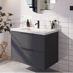 Saniselect Luca Badmeubelset incl. mineraal gegoten wastafel 80x51cm gebrand zwart met mat zwarte greep