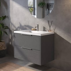 Saniselect Luca Badmeubelset incl. mineraal gegoten wastafel 80x51cm gebrand zwart met rvs greep
