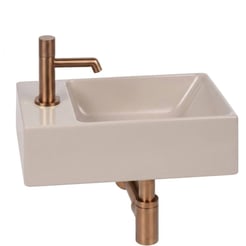 Ben Stelvio fonteinset mat beige keramiek incl. geborsteld koperen kraan links