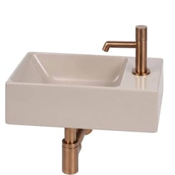 Ben Stelvio fonteinset mat beige keramiek incl. geborsteld koperen kraan rechts