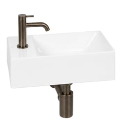 Ben Stelvio fonteinset mat wit keramiek incl. gunmetal kraan links