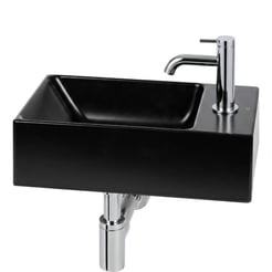 Ben Stelvio fonteinset mat zwart keramiek incl. chromen kraan rechts