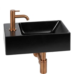 Ben Stelvio fonteinset mat zwart keramiek incl. geborsteld koperen kraan links