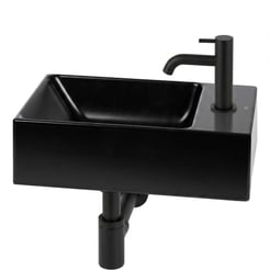 Ben Stelvio fonteinset mat zwart keramiek incl. mat zwarte kraan rechts